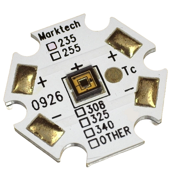 Image opf Deep UVC 235nm LED mounted on a metal-cored starboard for rapid prototype and design evaluation.