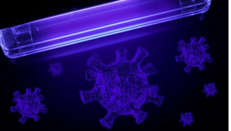 Image of viruses and blue illumination